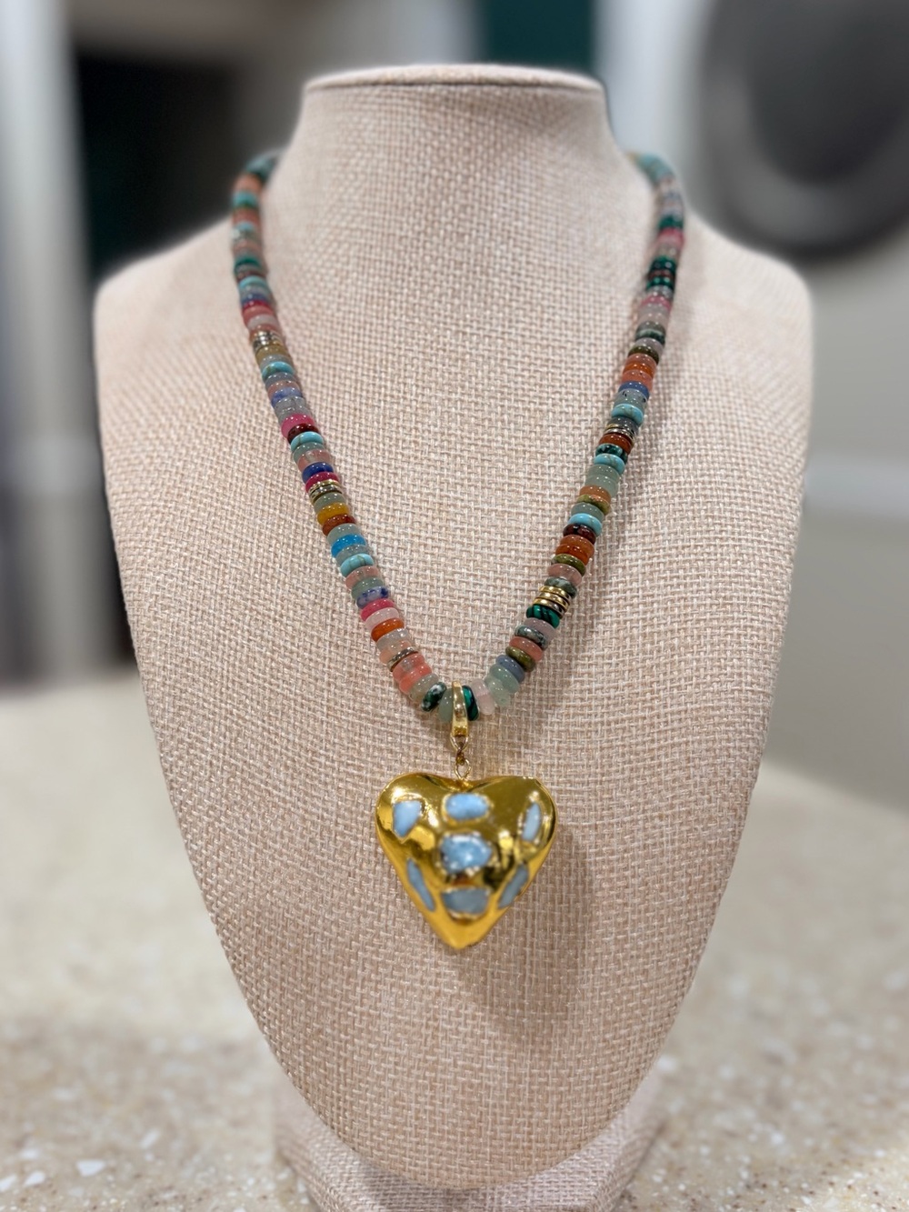 Allie Beads necklace with multi perline pendant + heart